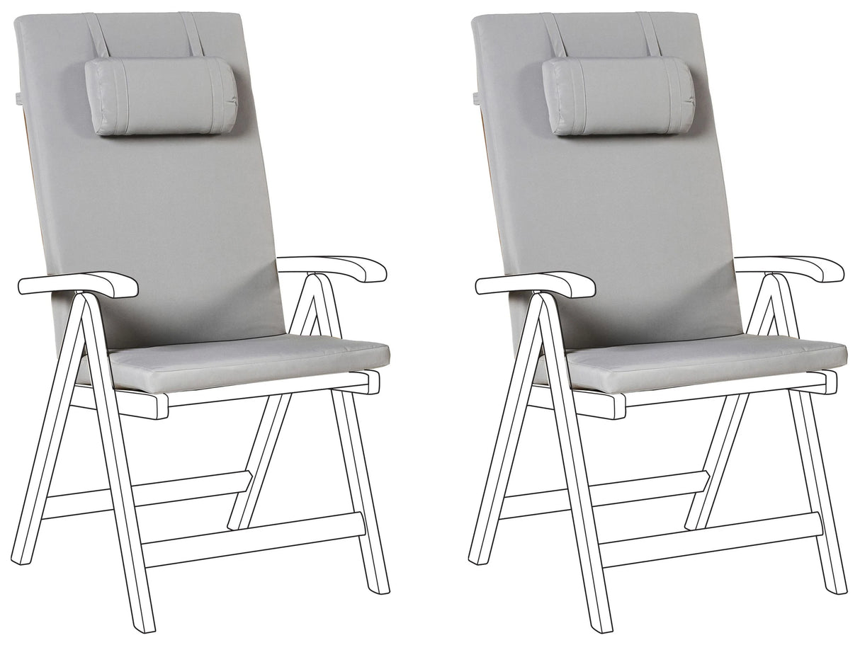 Set of 2 Garden Chair Cushions Light Grey Polyester Seat Backrest Pad Modern Design Outdoor Pad Beliani
