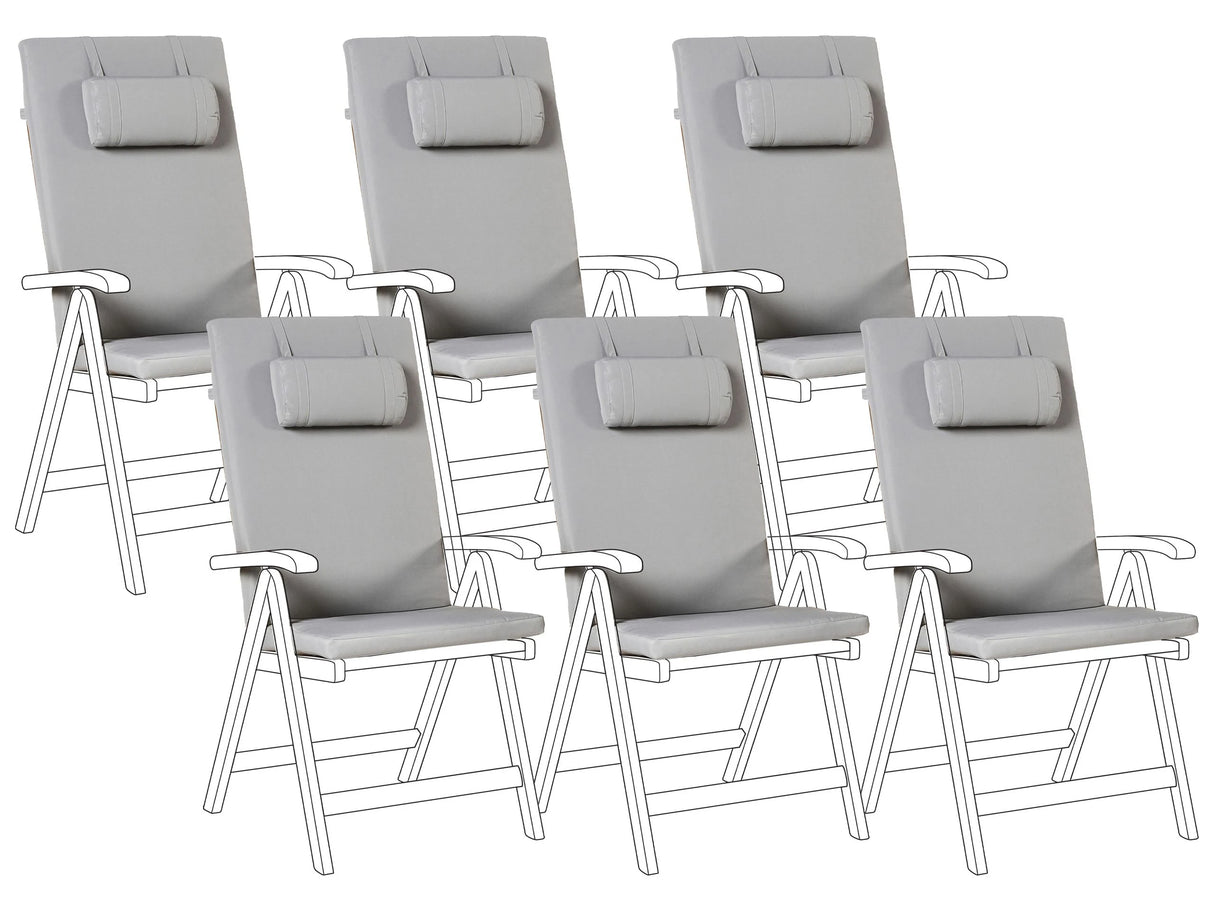 Set of 6 Garden Chair Cushions Light Grey Polyester Seat Backrest Pad Modern Design Outdoor Pad Beliani