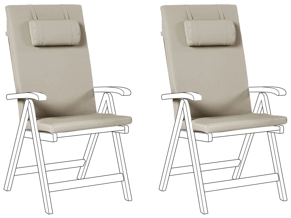 Set of 2 Garden Chair Cushions Taupe Polyester Seat Backrest Pad Modern Design Outdoor Pad Beliani