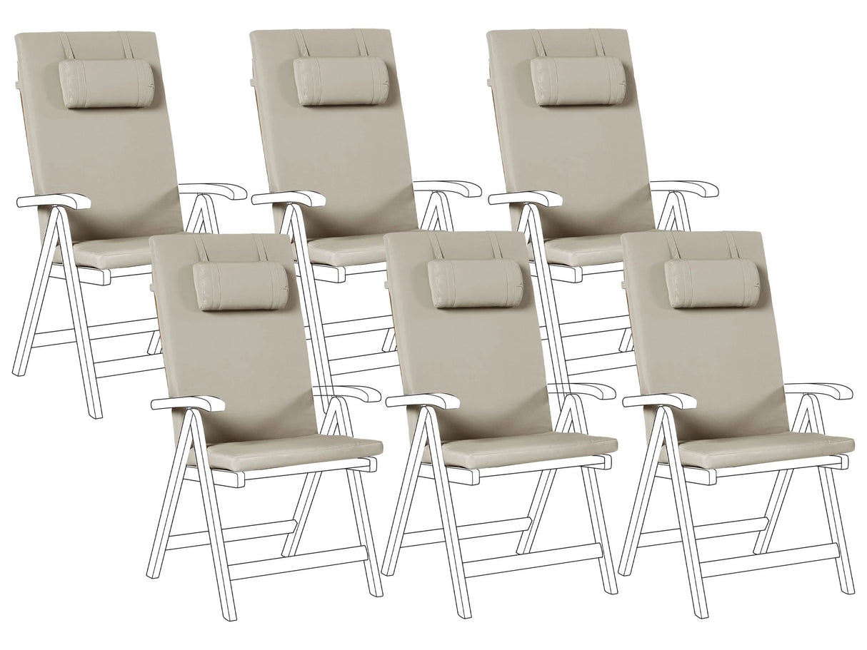 Set of 6 Garden Chair Cushions Taupe Polyester Seat Backrest Pad Modern Design Outdoor Pad Beliani