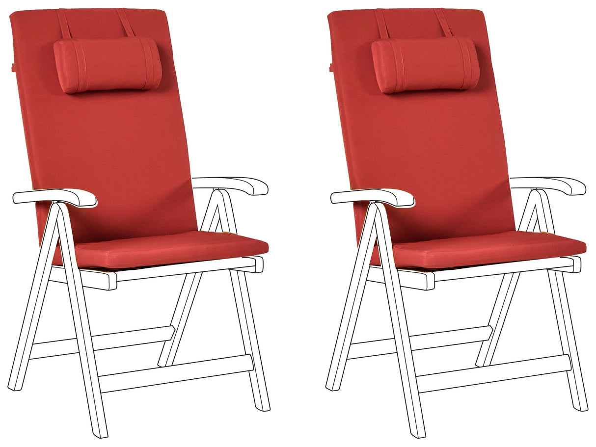 Set of 2 Garden Chair Cushions Red Polyester Seat Backrest Pad Modern Design Outdoor Pad Beliani