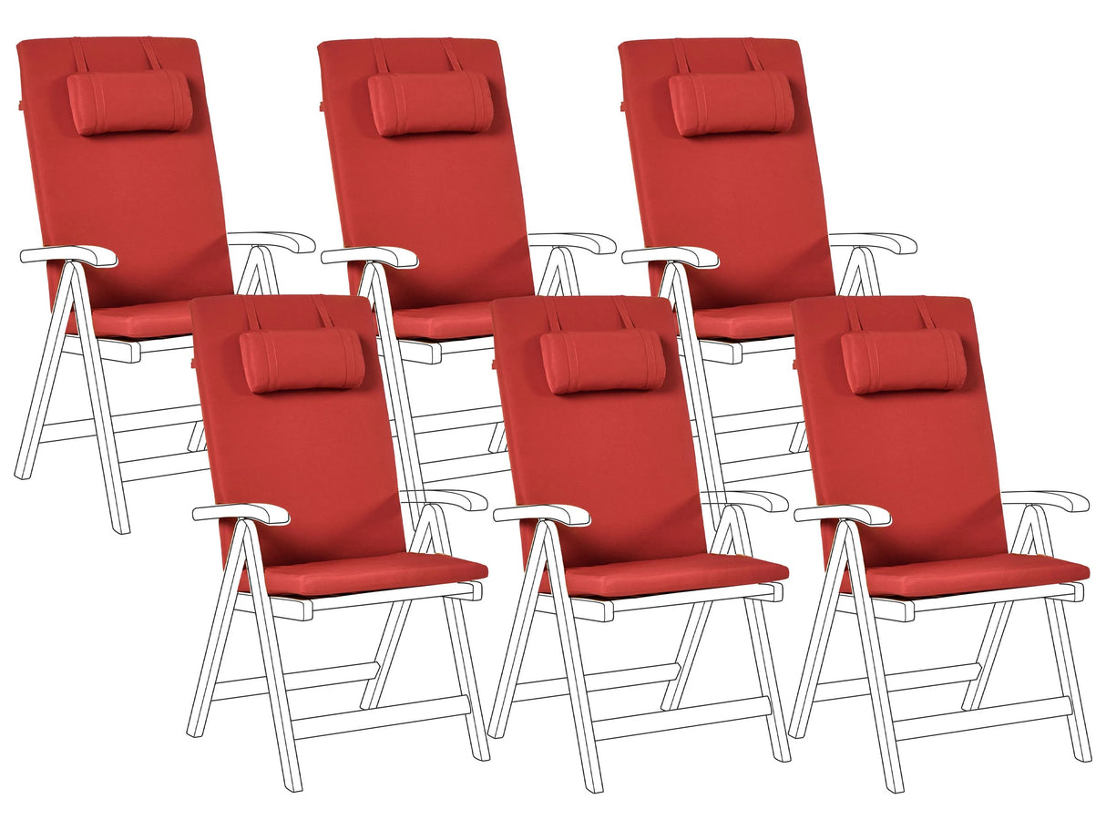 Set of 6 Garden Chair Cushions Red Polyester Seat Backrest Pad Modern Design Outdoor Pad Beliani
