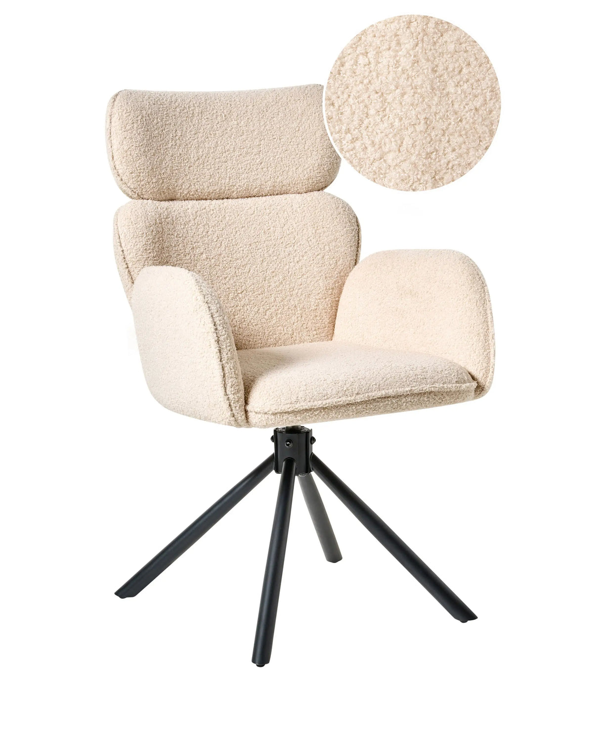 Swivel Dining Chair Light Beige Boucle Upholstery Metal Rotating Base Beliani