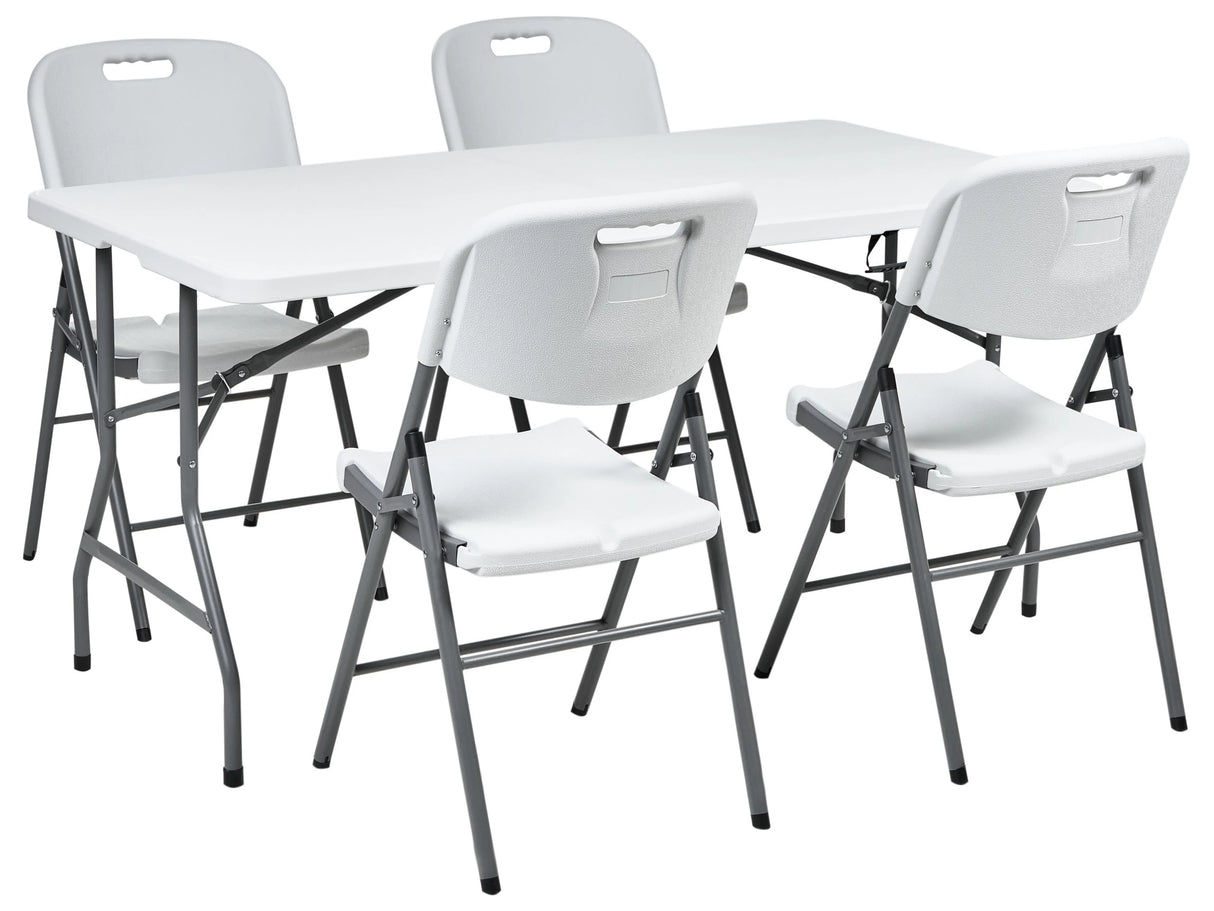 4 Seater Garden Dining Set White Synthetic Material 152 x 74 Table and 4 Folding Chairs with Metal Legs Beliani