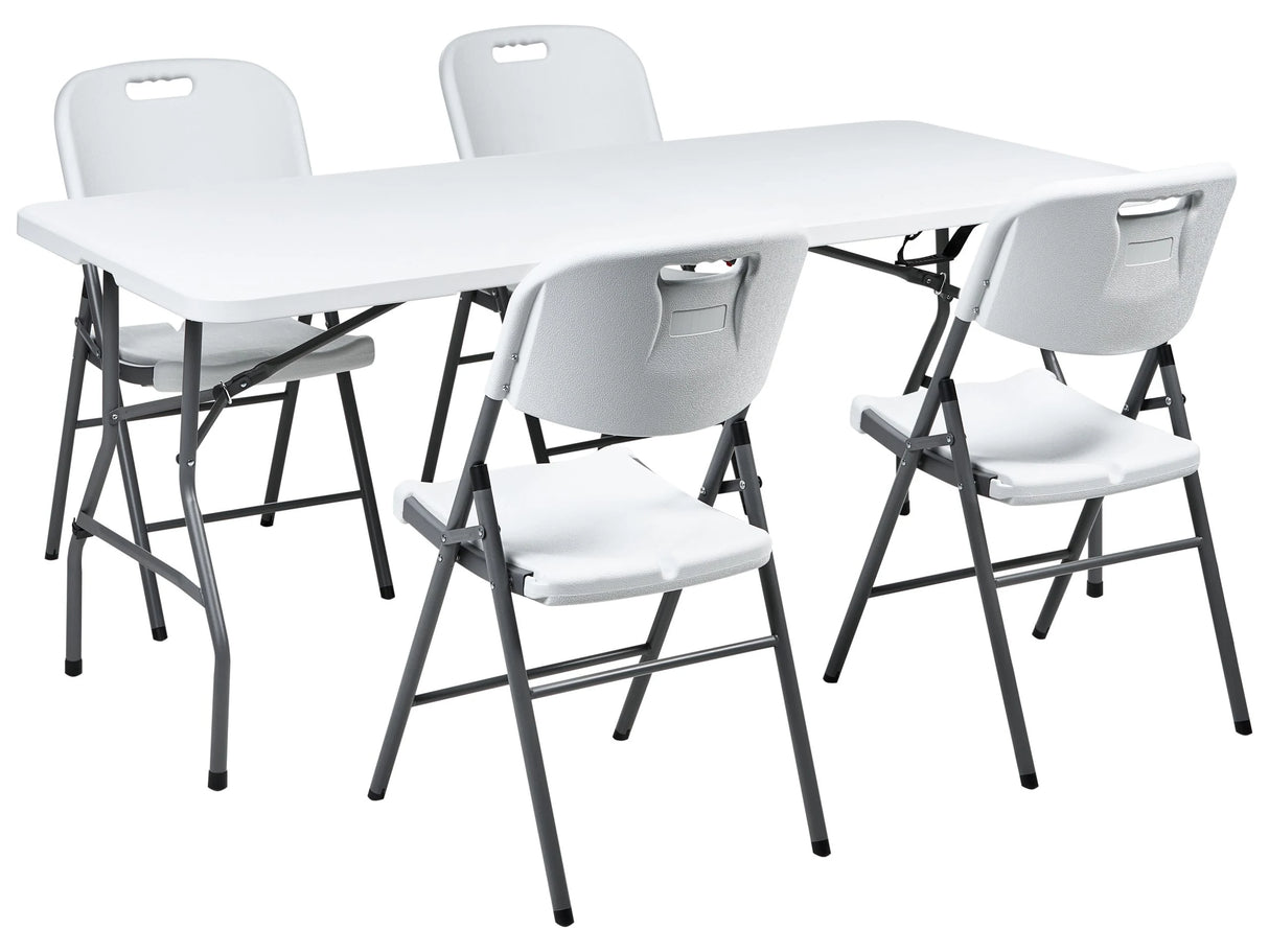 4 Seater Garden Dining Set White Synthetic Material 180 x 74 cm Table and 4 Folding Chairs with Metal Legs Beliani