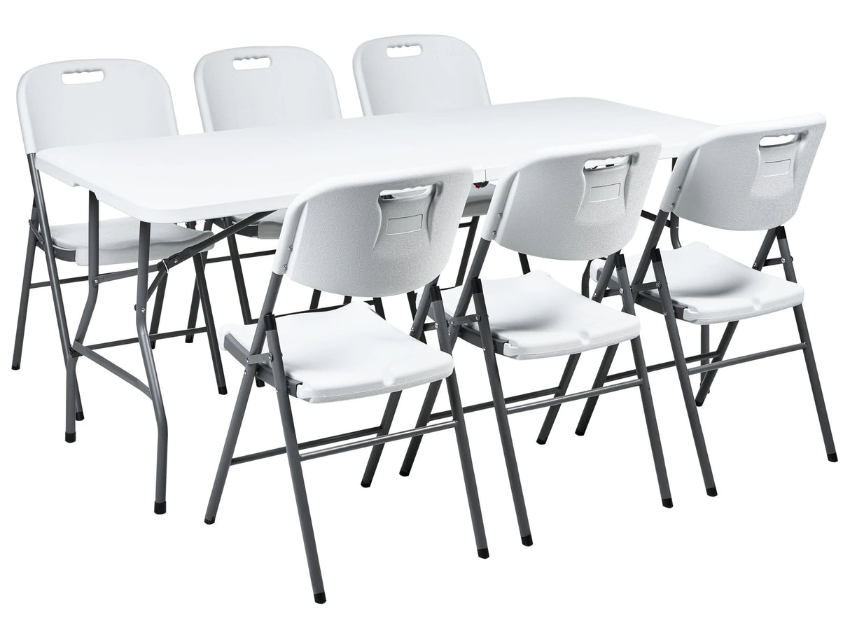 6 Seater Garden Dining Set White Synthetic Material 180 x 74 cm Table and 4 Folding Chairs with Metal Legs Beliani