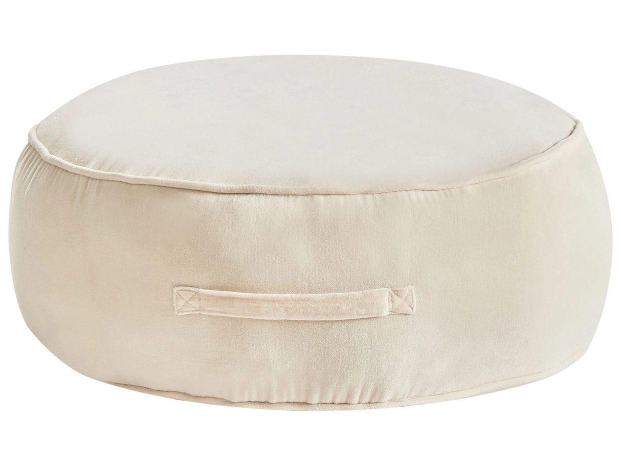 Ottoman Light Beige Velvet Pouffe Footstool Round Glam Beliani