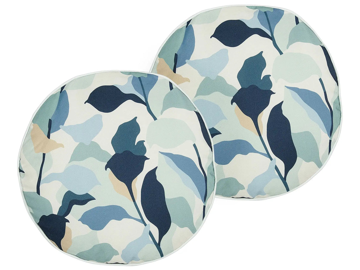 Set of 2 Garden Cushions Blue Polyester 40 cm Leaf Pattern Modern Outdoor Decoration Water Resistant Beliani