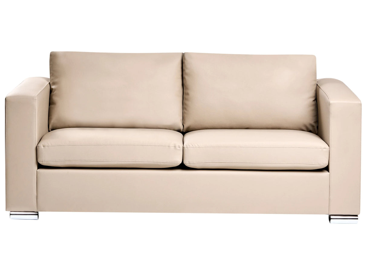 3 Seater Sofa Beige Split Leather Upholstery Chromed Legs Retro Design Beliani