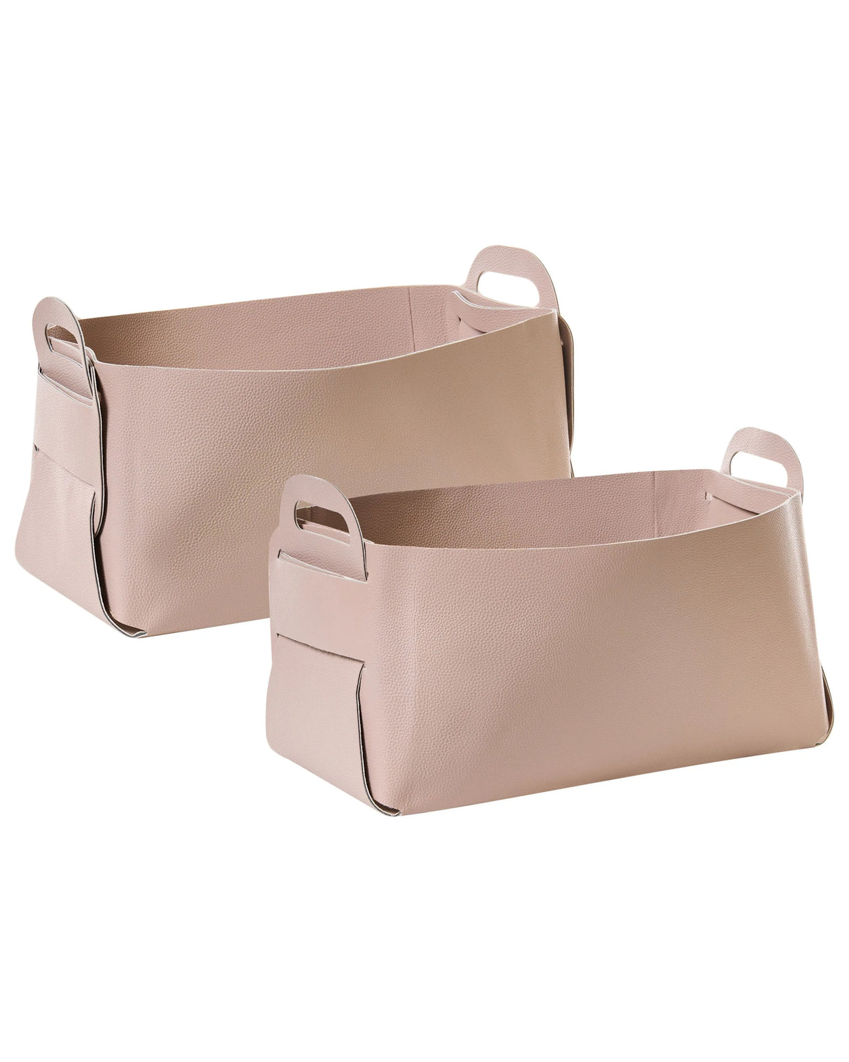 Set of 2 Storage Baskets Pastel Pink Faux Leather Handmade with Handles Shelving Box Retro Design Beliani