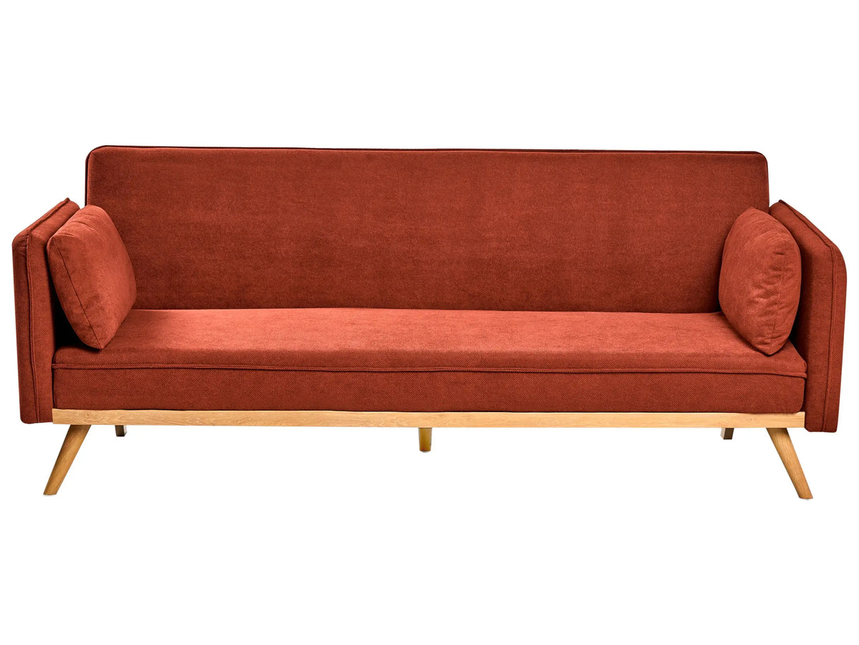 Sofa Bed Red Fabric Upholstery Click-Clack Sleeper Mechanism Minimalistic Style Beliani