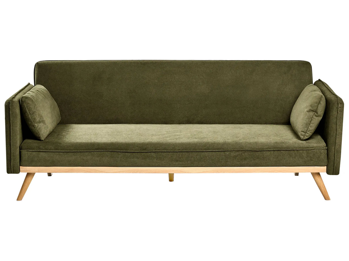 Sofa Bed Green Fabric Upholstery Click-Clack Sleeper Mechanism Minimalistic Style Beliani
