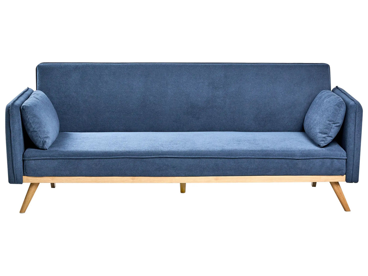Sofa Bed Blue Fabric Upholstery Click-Clack Sleeper Mechanism Minimalistic Style Beliani