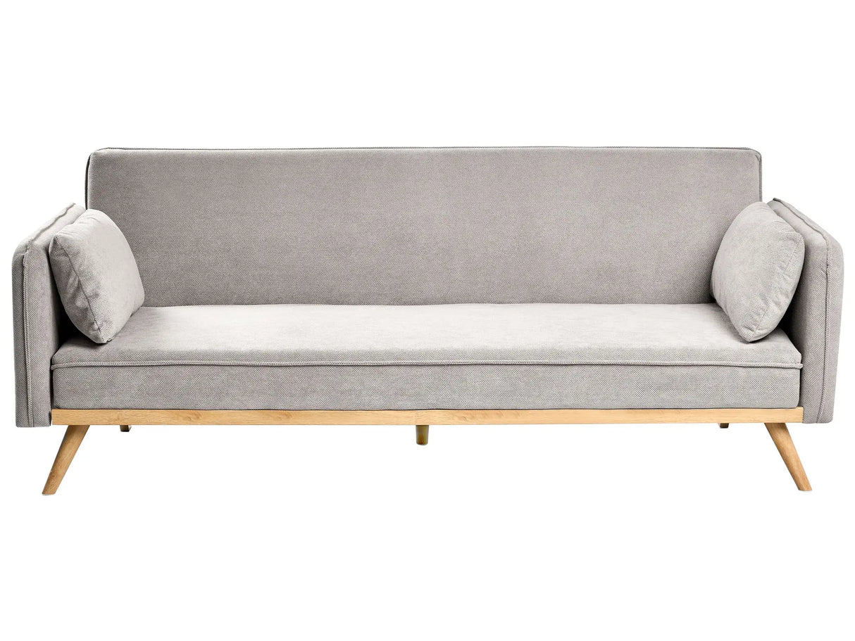 Sofa Bed Grey Fabric Upholstery Click-Clack Sleeper Mechanism Minimalistic Style Beliani
