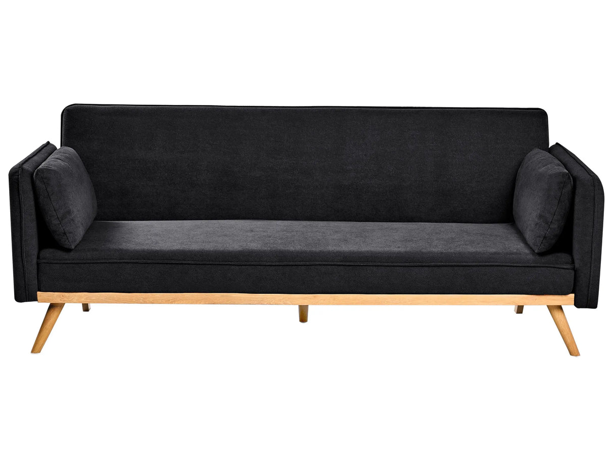 Sofa Bed Black Fabric Upholstery Click-Clack Sleeper Mechanism Minimalistic Style Beliani