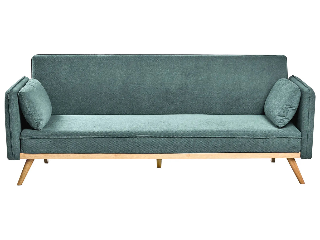 Sofa Bed Light Green Fabric Upholstery Click-Clack Sleeper Mechanism Minimalistic Style Beliani