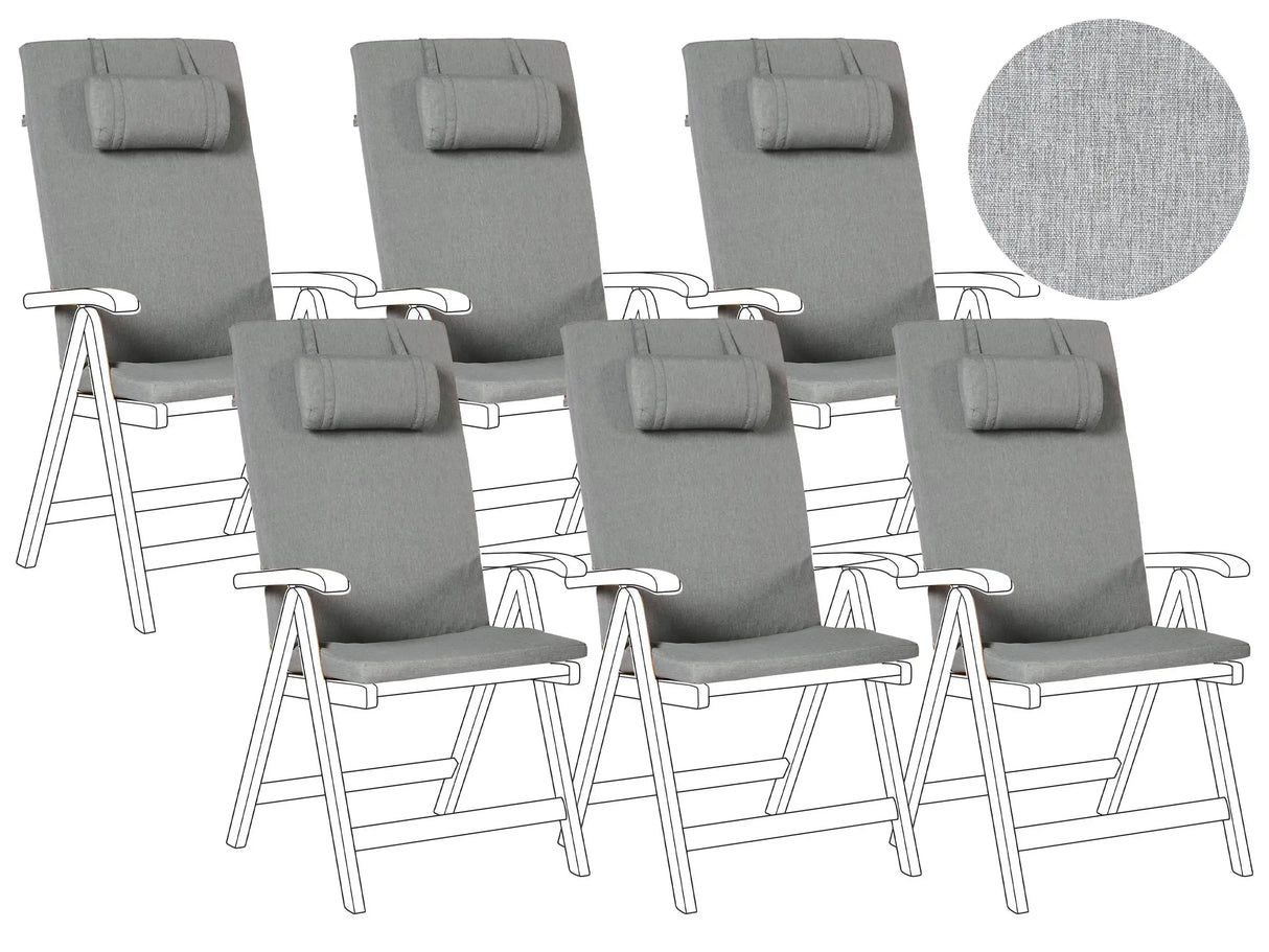 Set of 6 Garden Chair Cushions Grey Melange Polyester Seat Backrest Pad Modern Design Outdoor Pad Beliani