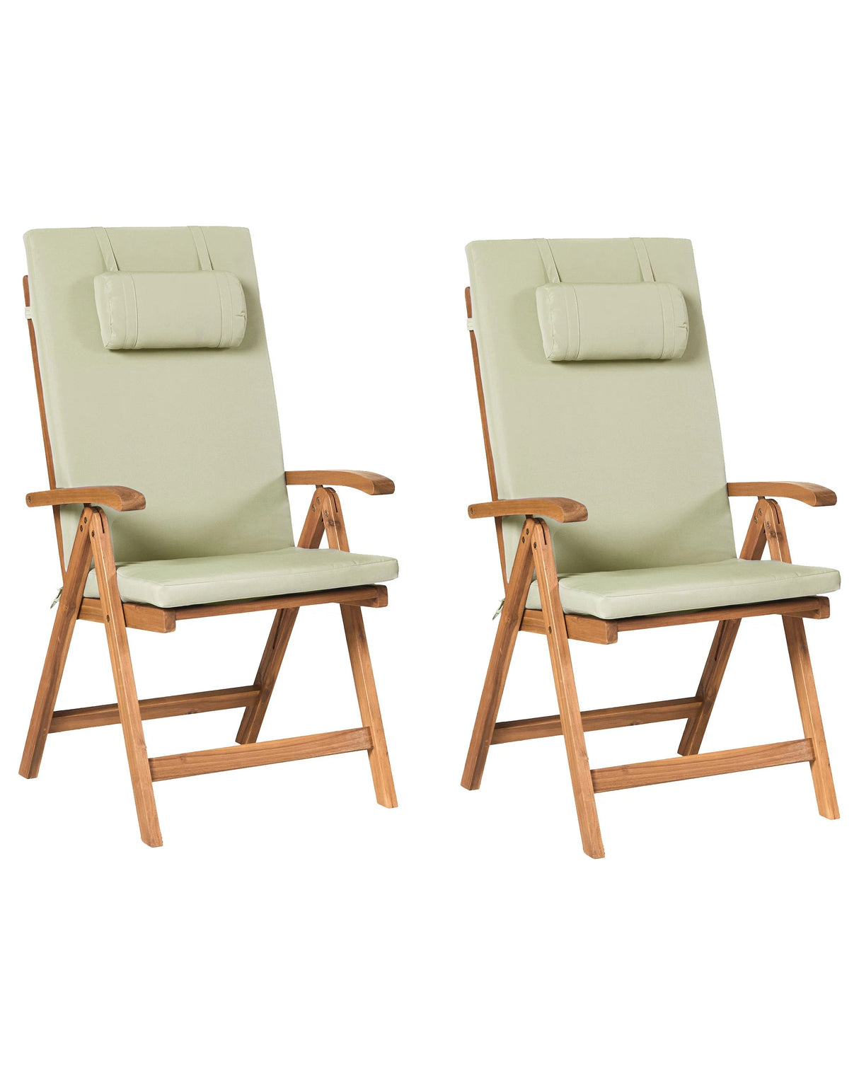 Set of 2 Garden Chairs Light Acacia Wood with Green Cushions Folding Feature UV Resistant Rustic Style Beliani
