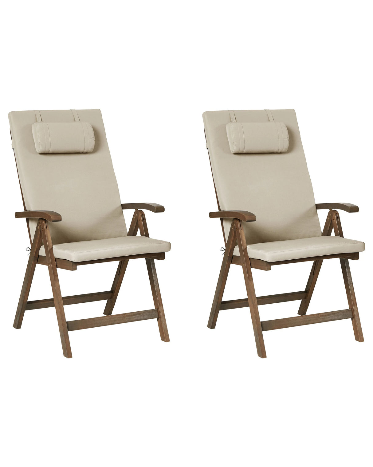 Set of 2 Garden Chair Acacia Wood Natural with Taupe Cushions Adjustable Foldable Outdoor with Armrests Country Rustic Style Beliani