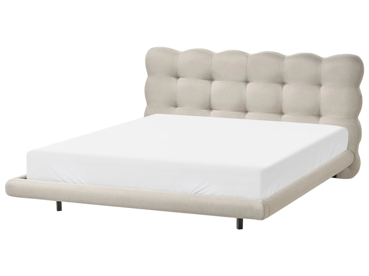 Bed Frame Beige Fabric Upholstery Tufted Headboard Slatted Base EU King Size 5ft3 Metal Legs Modern Design Beliani