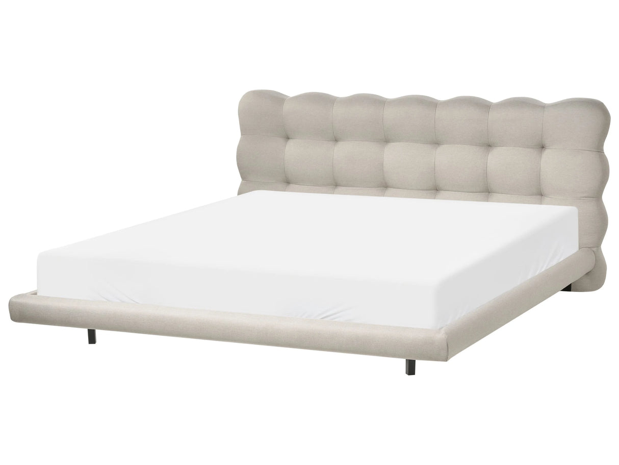 Bed Frame Beige Fabric Upholstery Tufted Headboard Slatted Base EU Super King Size 6ft Metal Legs Modern Design Beliani