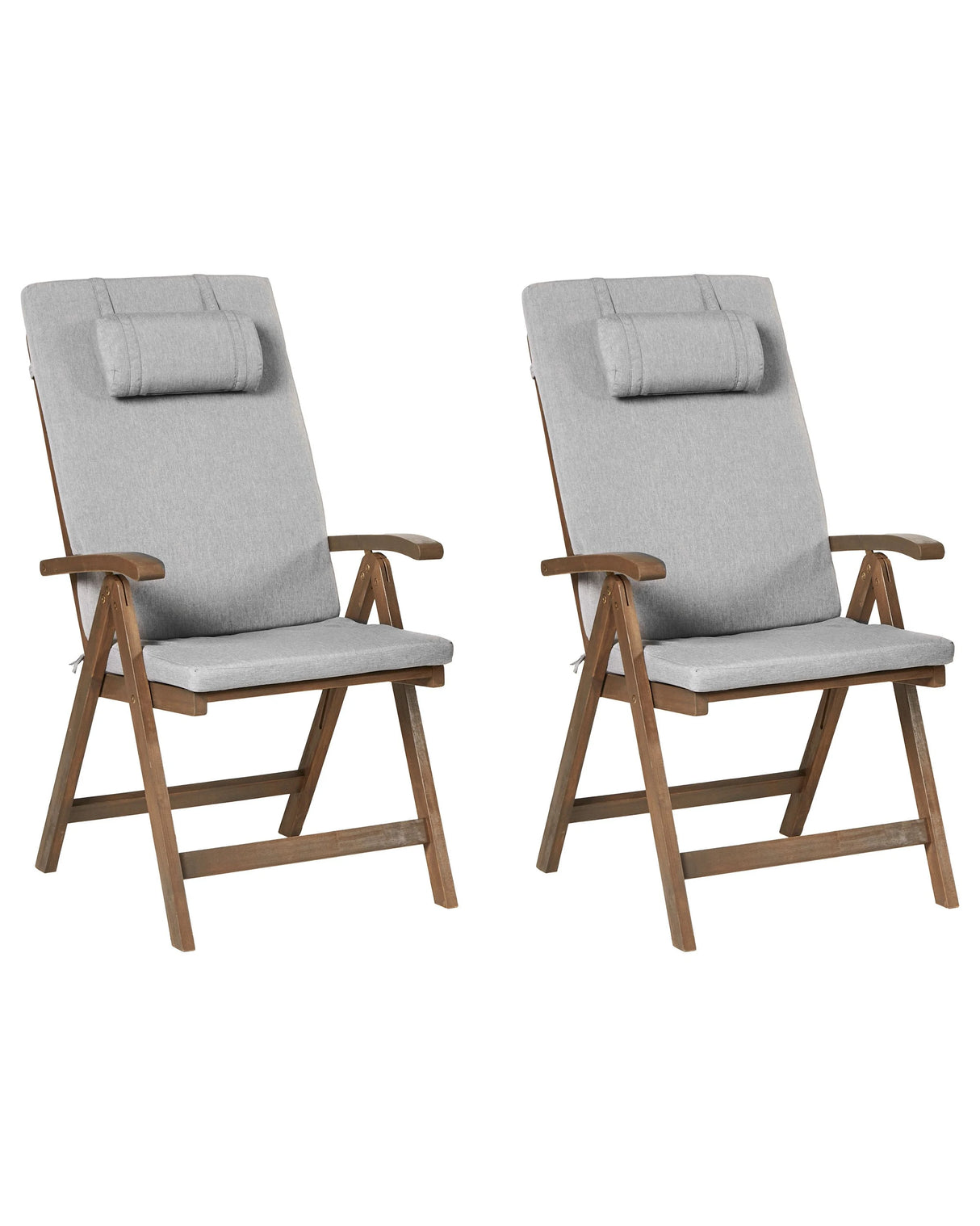 Set of 2 Garden Chair Acacia Wood Natural with Grey Melange Cushions Adjustable Foldable Outdoor with Armrests Country Rustic Style Beliani