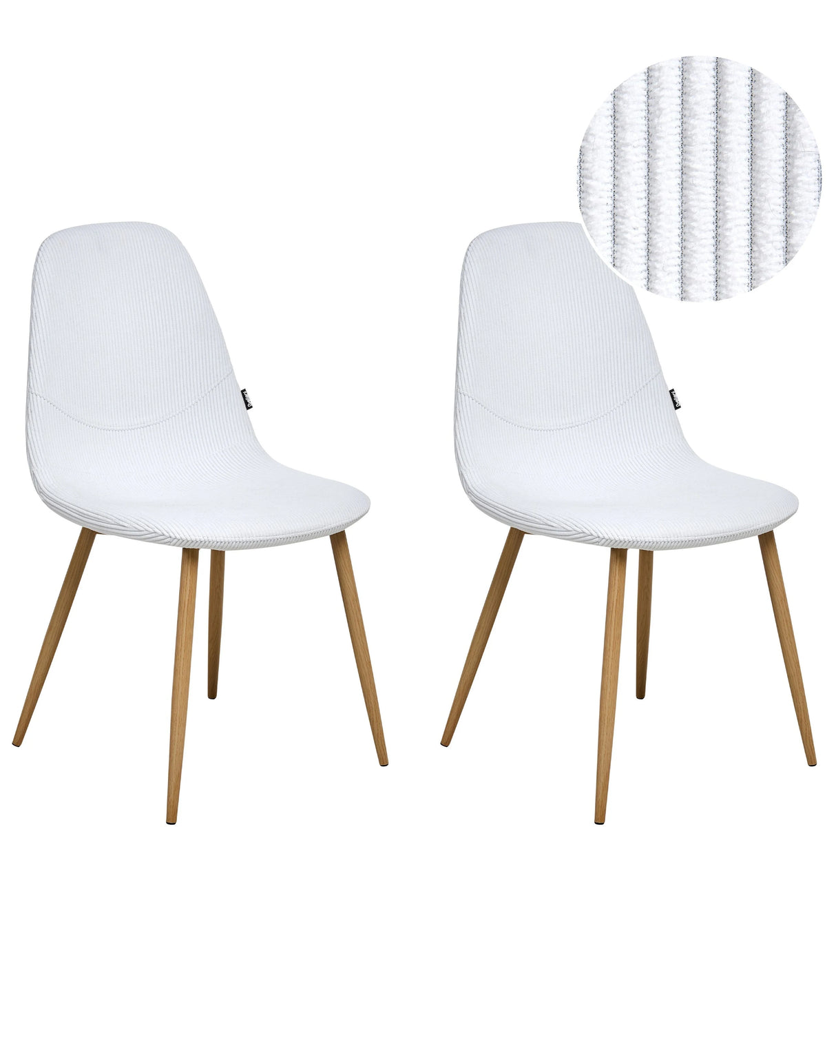 Set of 2 Dining Chairs White Fabric Frame Corduroy Seat Armless Modern Design Beliani