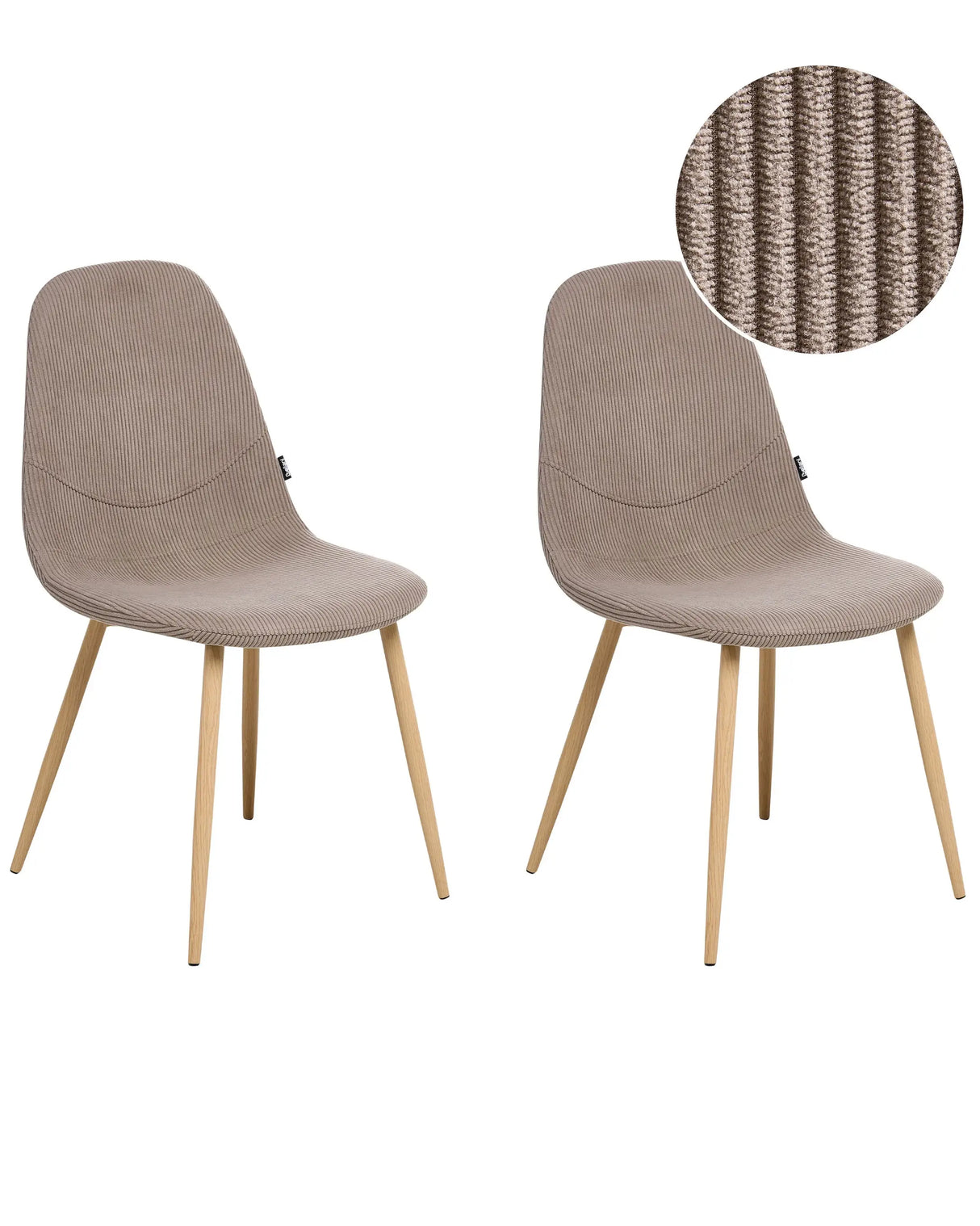 Set of 2 Dining Chairs Taupe Fabric Frame Corduroy Seat Armless Modern Design Beliani
