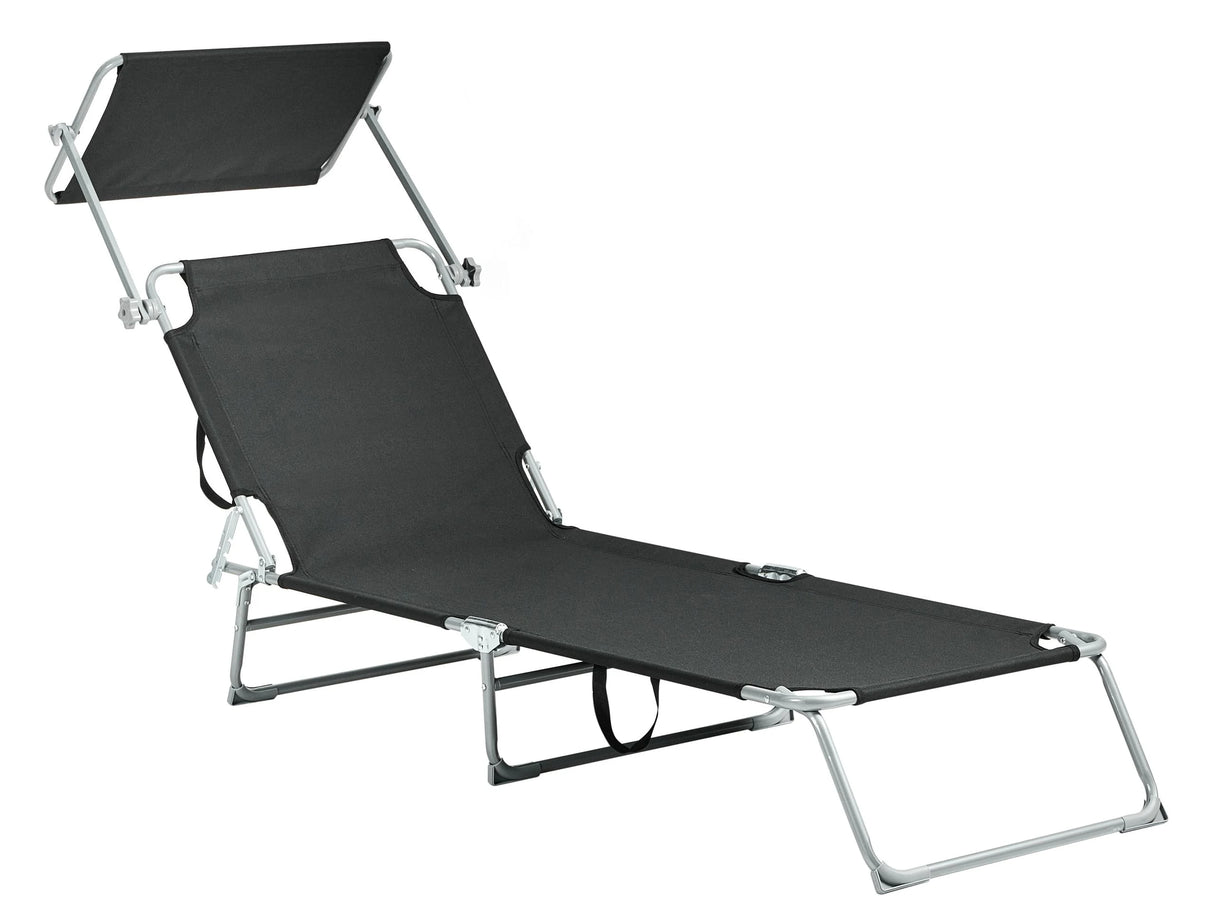 Garden Sun Lounger Black Fabric Steel Frame Foldable Reclining Backrest Detachable Canopy Rust Resistant Patio Terrace Modern Design Beliani