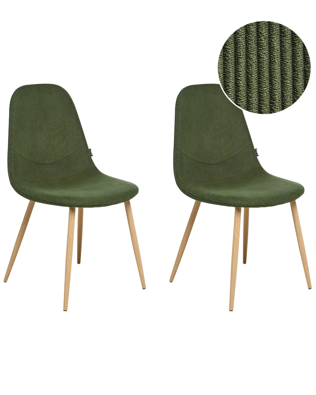 Set of 2 Dining Chairs Green Fabric Frame Corduroy Seat Armless Modern Design Beliani