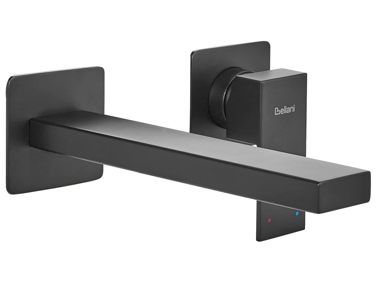 Wall Mounted Basin Mixer Tap Black Brass Single Lever Beliani