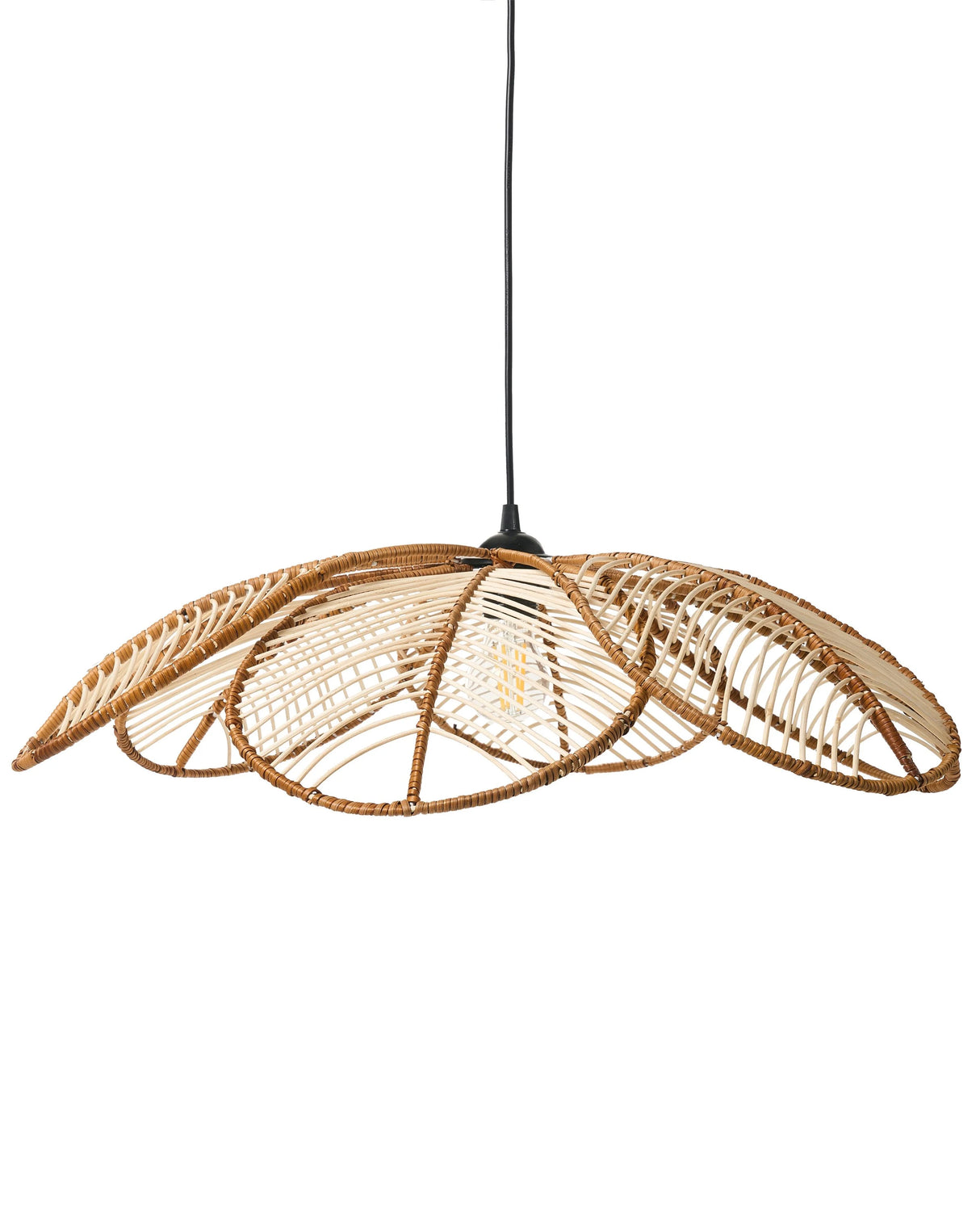 Pendant Lamp Natural Rattan Shade Hanging Lamp Boho Style Woven Handmade Flower-Shaped Lighting Beliani