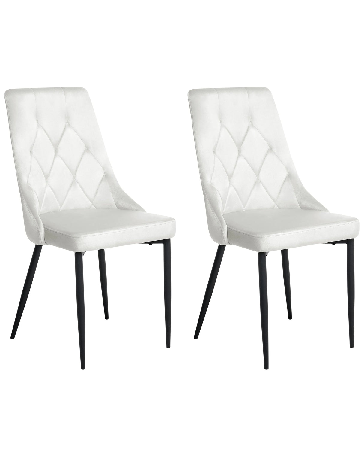 Set of 2 Dining Chairs Off-White Velvet Black Iron Legs Modern Upholstered Chairs Beliani