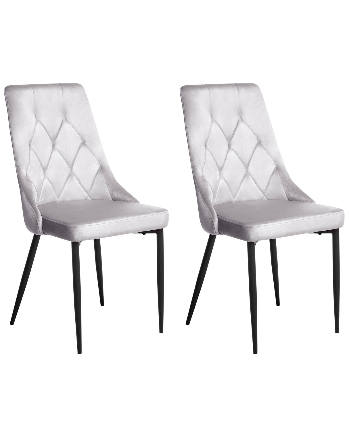 Set of 2 Dining Chairs Light Grey Velvet Black Iron Legs Modern Upholstered Chairs Beliani