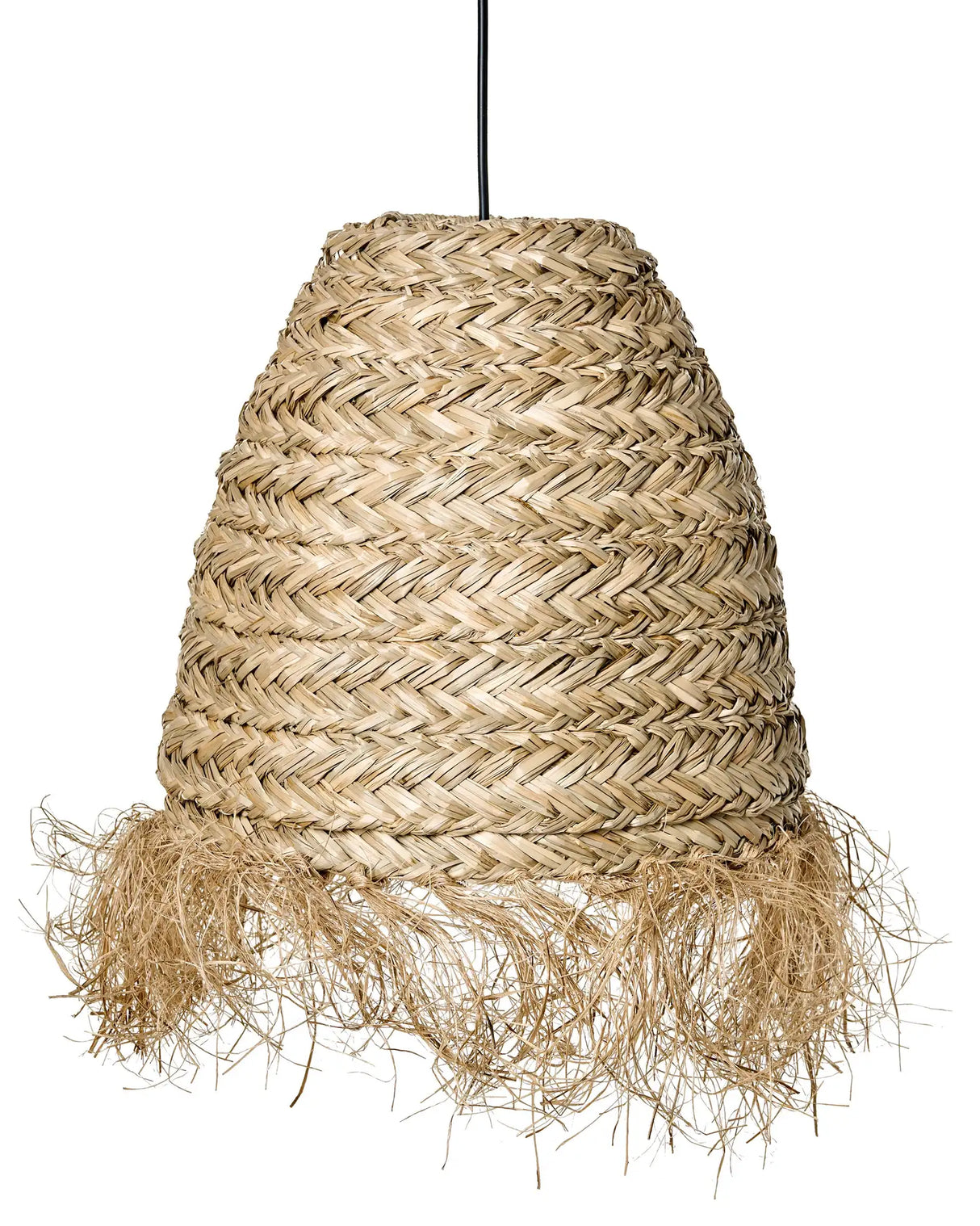 Pendant Lamp Natural Seagrass Shade with Fringe Hanging Lamp Boho Style Woven Handmade Lighting Beliani