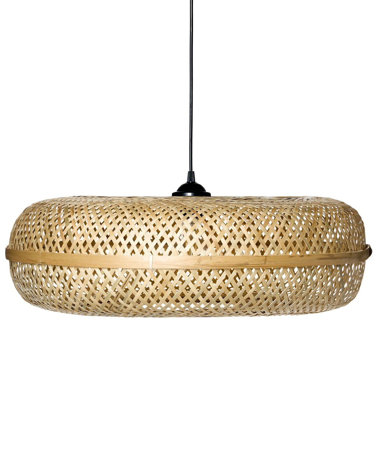 Pendant Lamp Natural Bamboo Shade Boho-Inspired Round Woven Living Room Dining Room Lighting Beliani