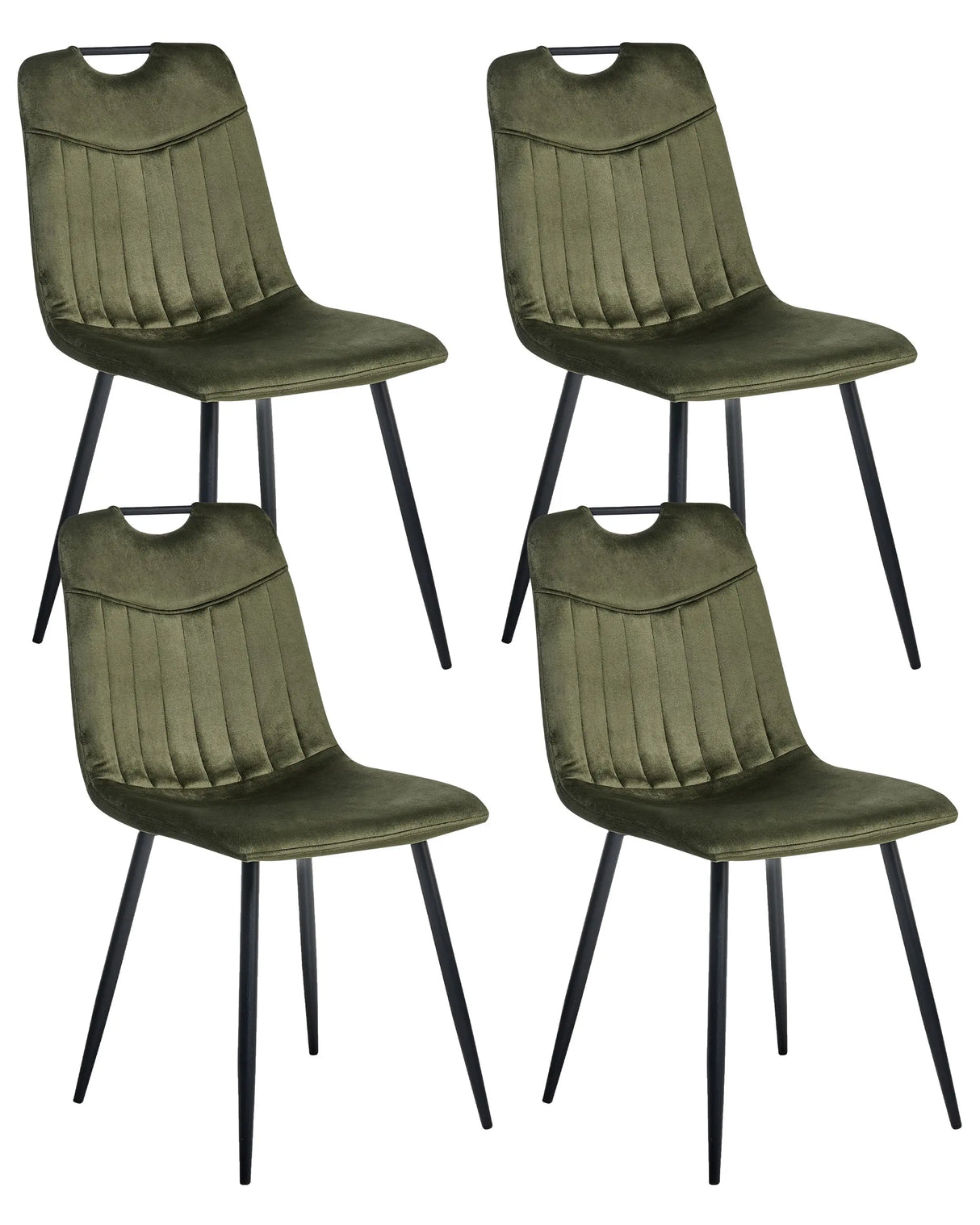 Set of 4 Dining Chairs Dark Green Velvet Black Iron Legs Modern Upholstered Chairs Beliani