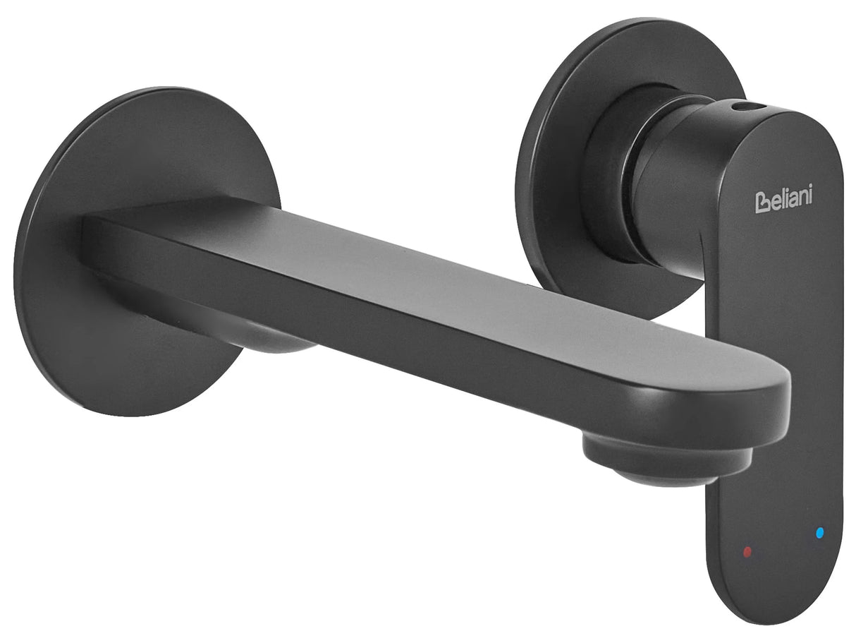 Wall Mounted Basin Mixer Tap Black Brass Single Lever Beliani