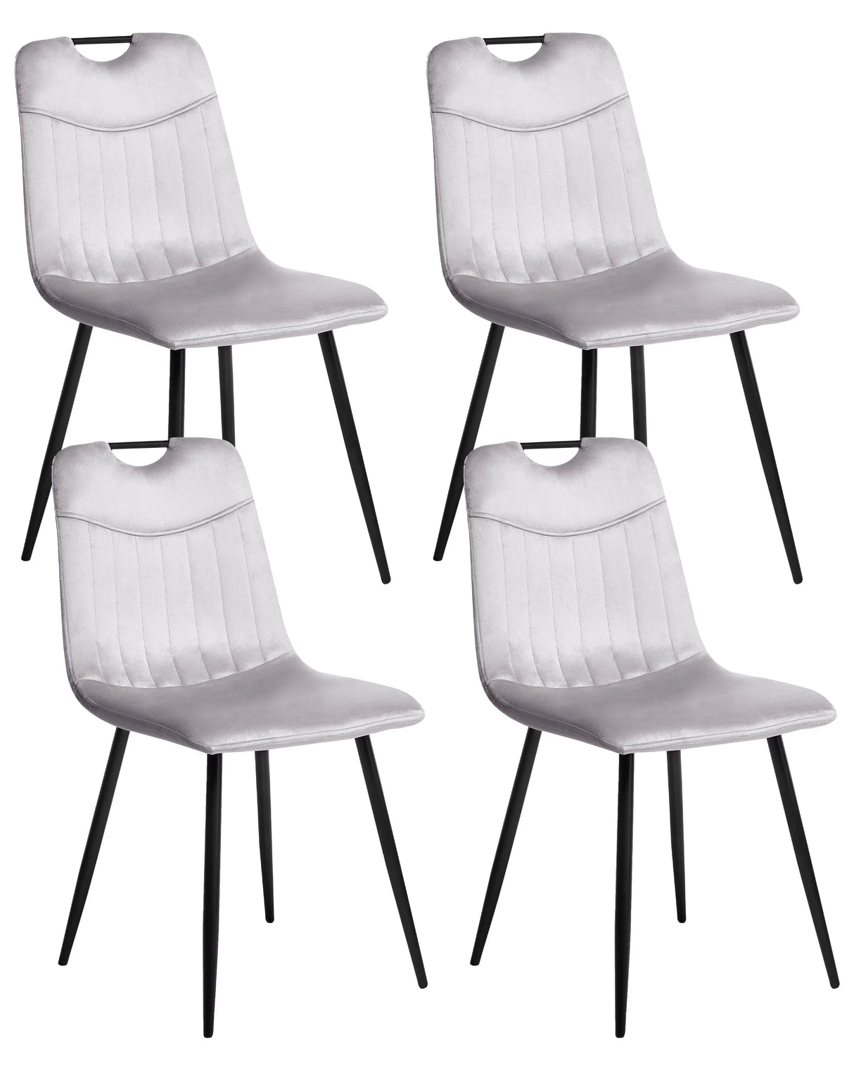 Set of 4 Dining Chairs Light Grey Velvet Black Iron Legs Modern Upholstered Chairs Beliani