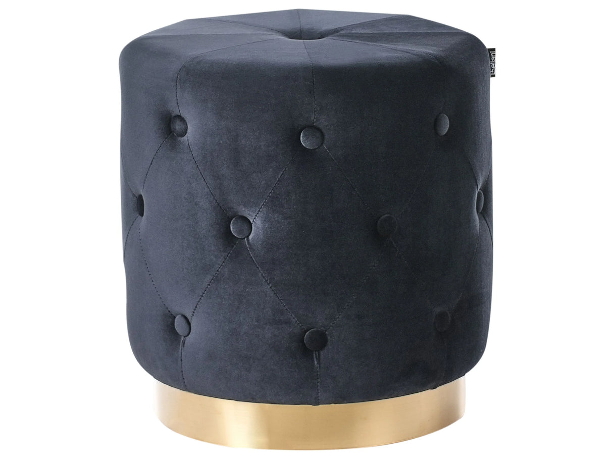 Pouffe Black Velvet Upholstery Gold Base 40 x 41 cm Tufted Buttons Footstool Glamour Beliani