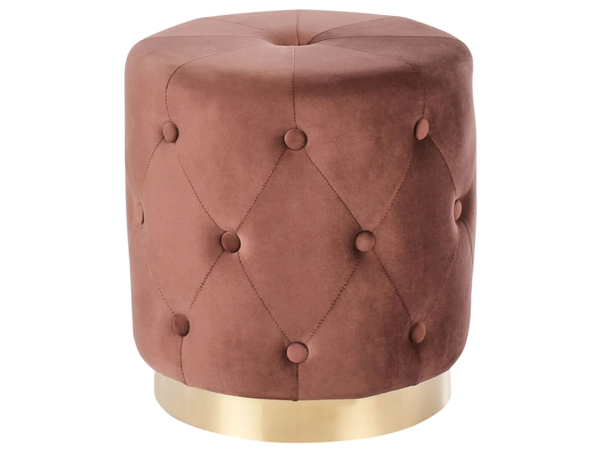 Pouffe Brown Velvet Upholstery Gold Base 40 x 41 cm Tufted Buttons Footstool Glamour Beliani