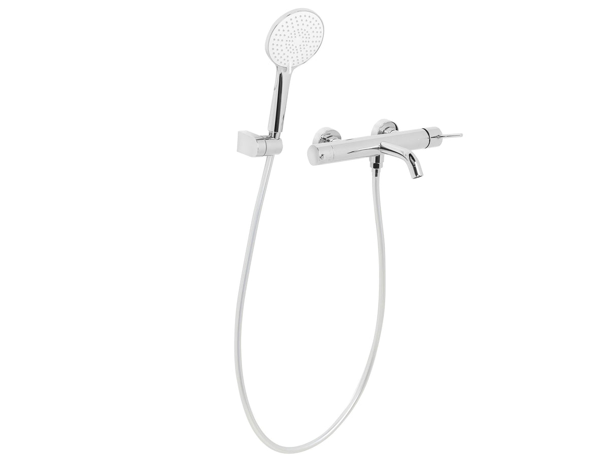 Wall Mounted Bath Shower Mixer Set Silver Brass Single Spout Shower Head with Switch Kit Beliani