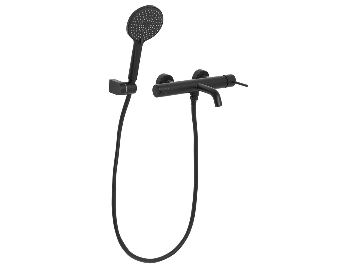 Wall Mounted Bath Shower Mixer Set Black Brass Single Spout Shower Head with Switch Kit Beliani