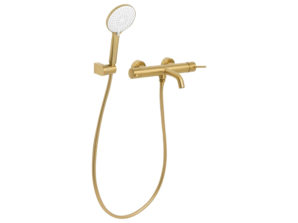 Wall Mounted Bath Shower Mixer Set Gold Brass Single Spout Shower Head with Switch Kit Beliani