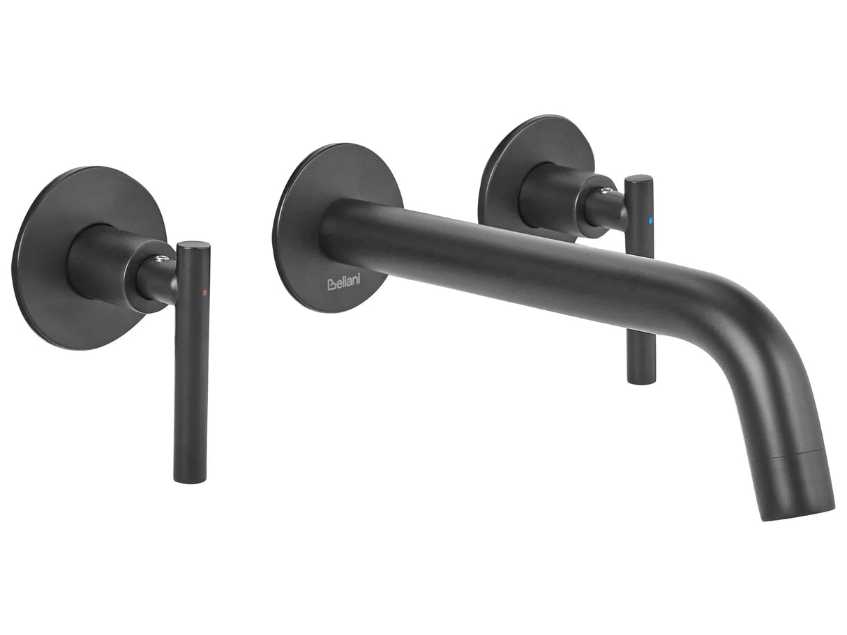 Wall Mounted Basin 3-Hole Mixer Tap Black Brass Double Lever Beliani