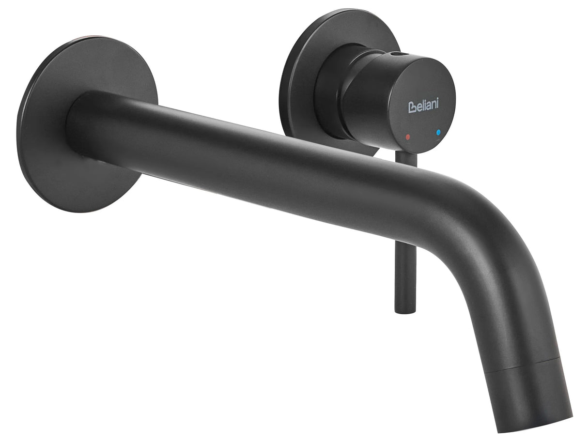Wall Mounted Basin Mixer Tap Black Brass Single Lever Beliani