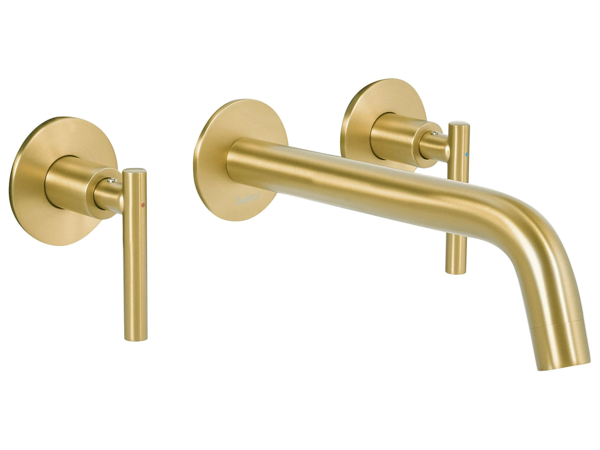 Wall Mounted Basin 3-Hole Mixer Tap Gold Brass Double Lever Beliani