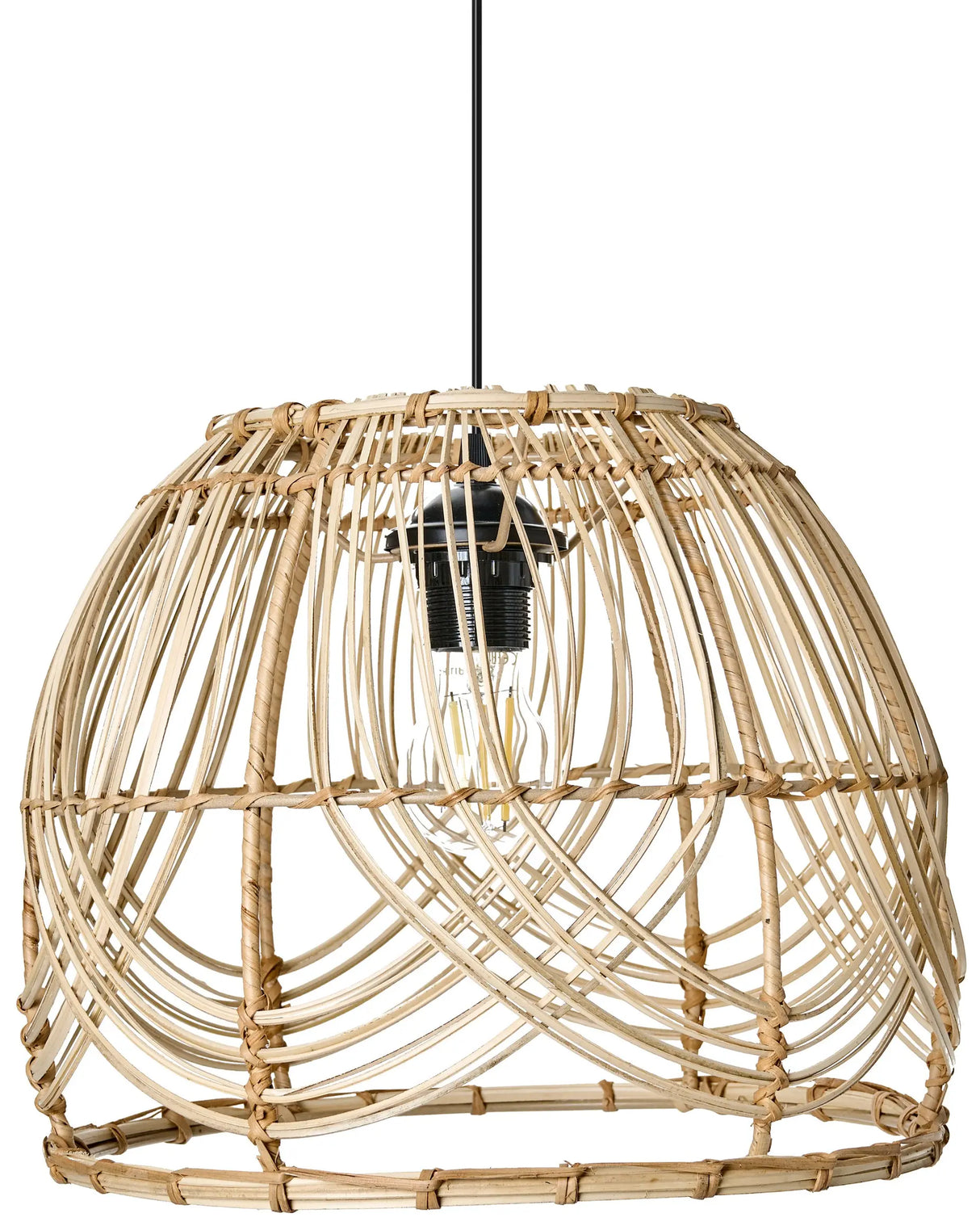 Pendant Lamp Natural Rattan Shade Iron Frame Woven Handmade Lighting Boho-Inspired Beliani