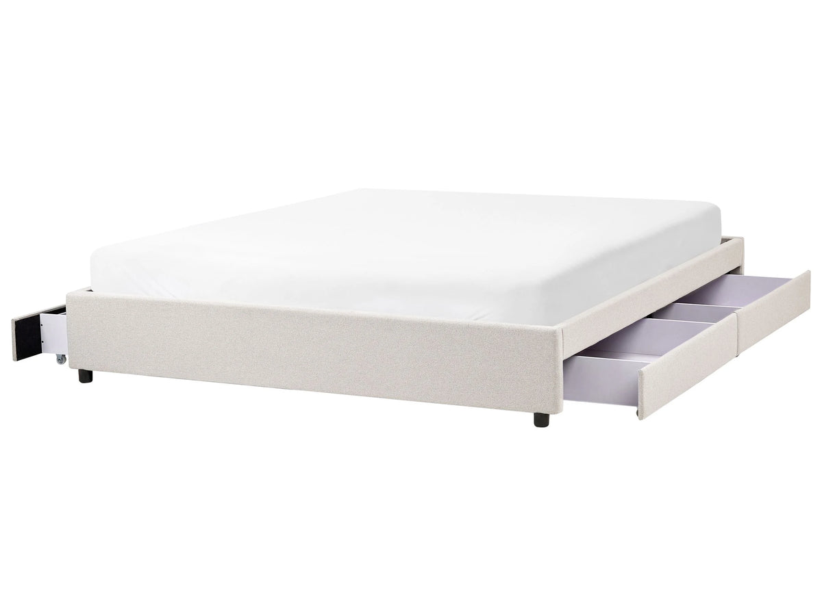 Bed Frame Light Beige Polyester Fabric Upholstered Drawer Storage 6ft EU Super King Size Traditional Design Beliani