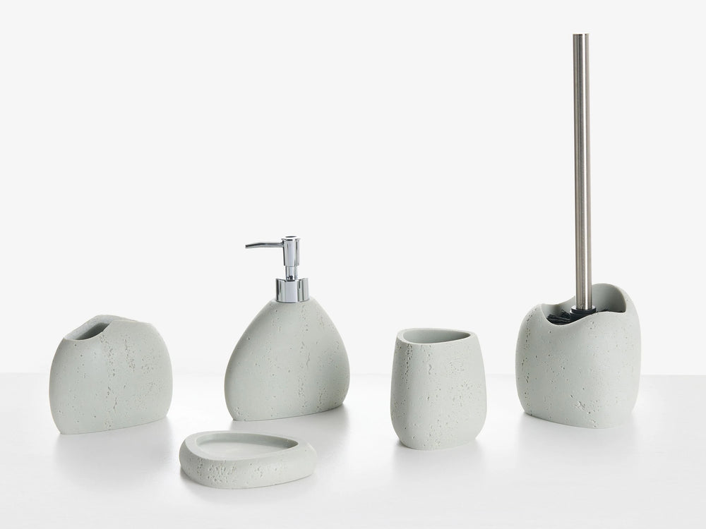 5-Piece Bathroom Accessories Set Light Grey Polyresin Soap Dish Soap Dispenser Toilet Brush Tumbler Toothbrush Holder Beliani